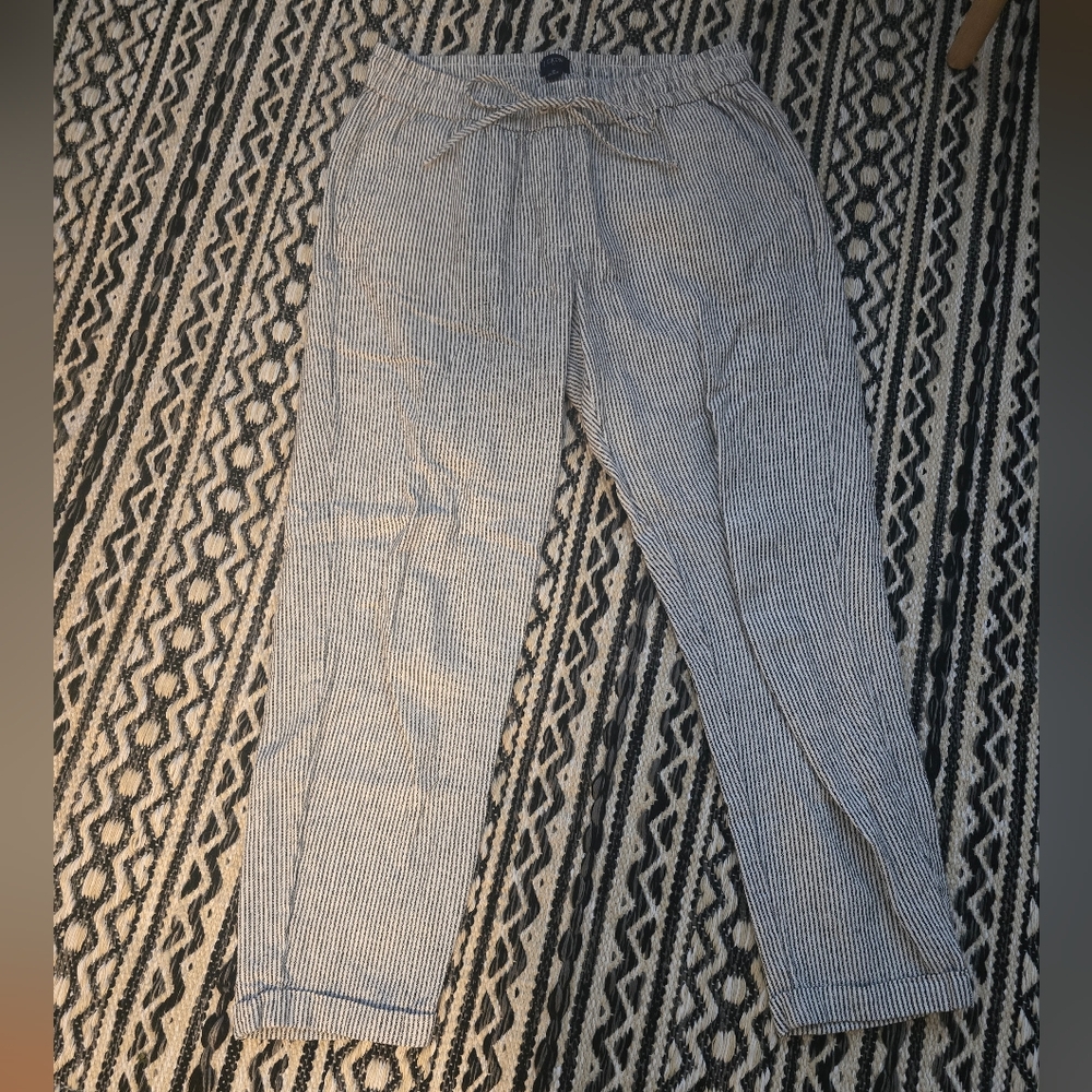 J Crew Factory Cotton Linen Striped Drawstring Pants